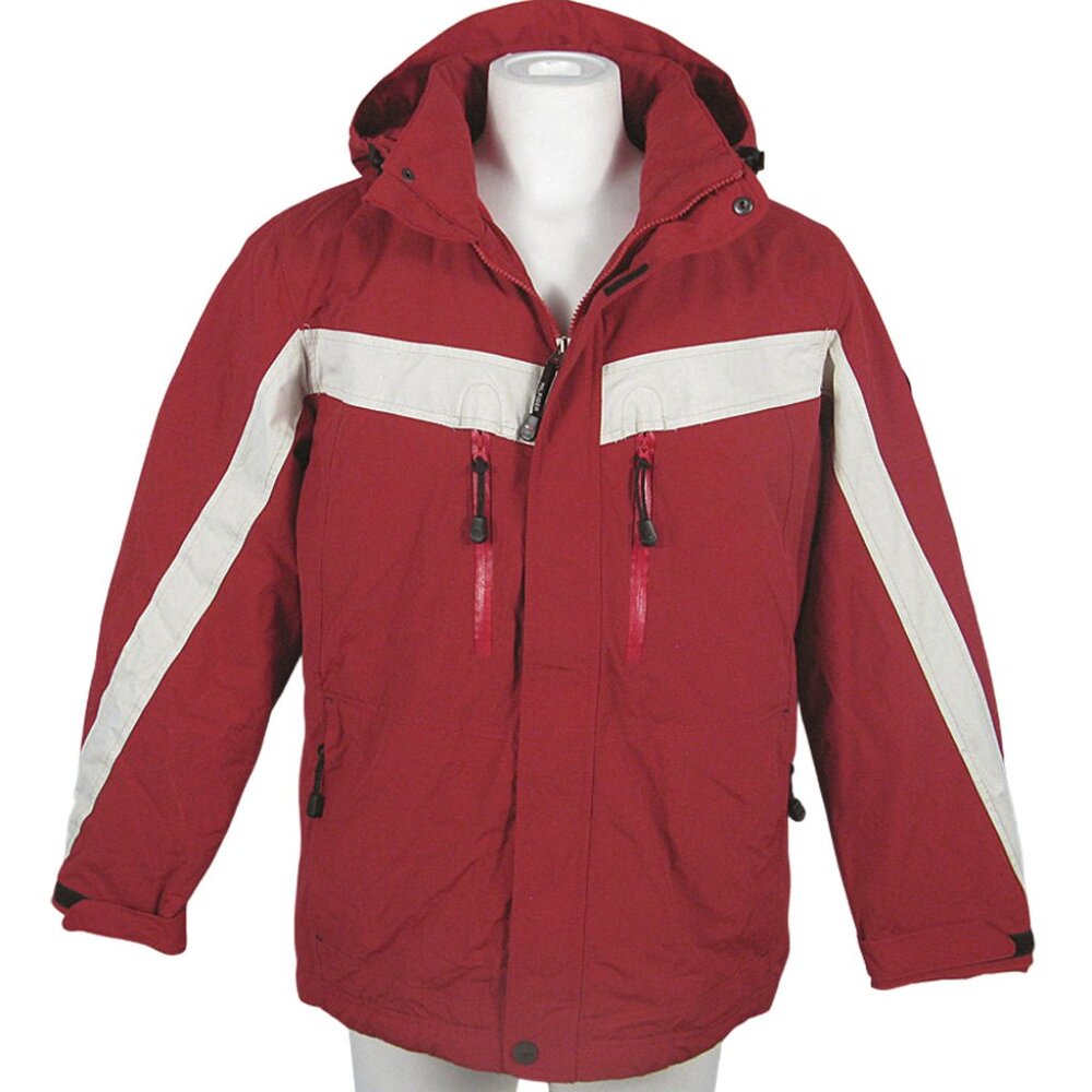 NEW Tommy Hilfiger Parka Jacket! Red With Creme Stripe on Chest & Tommy Patch